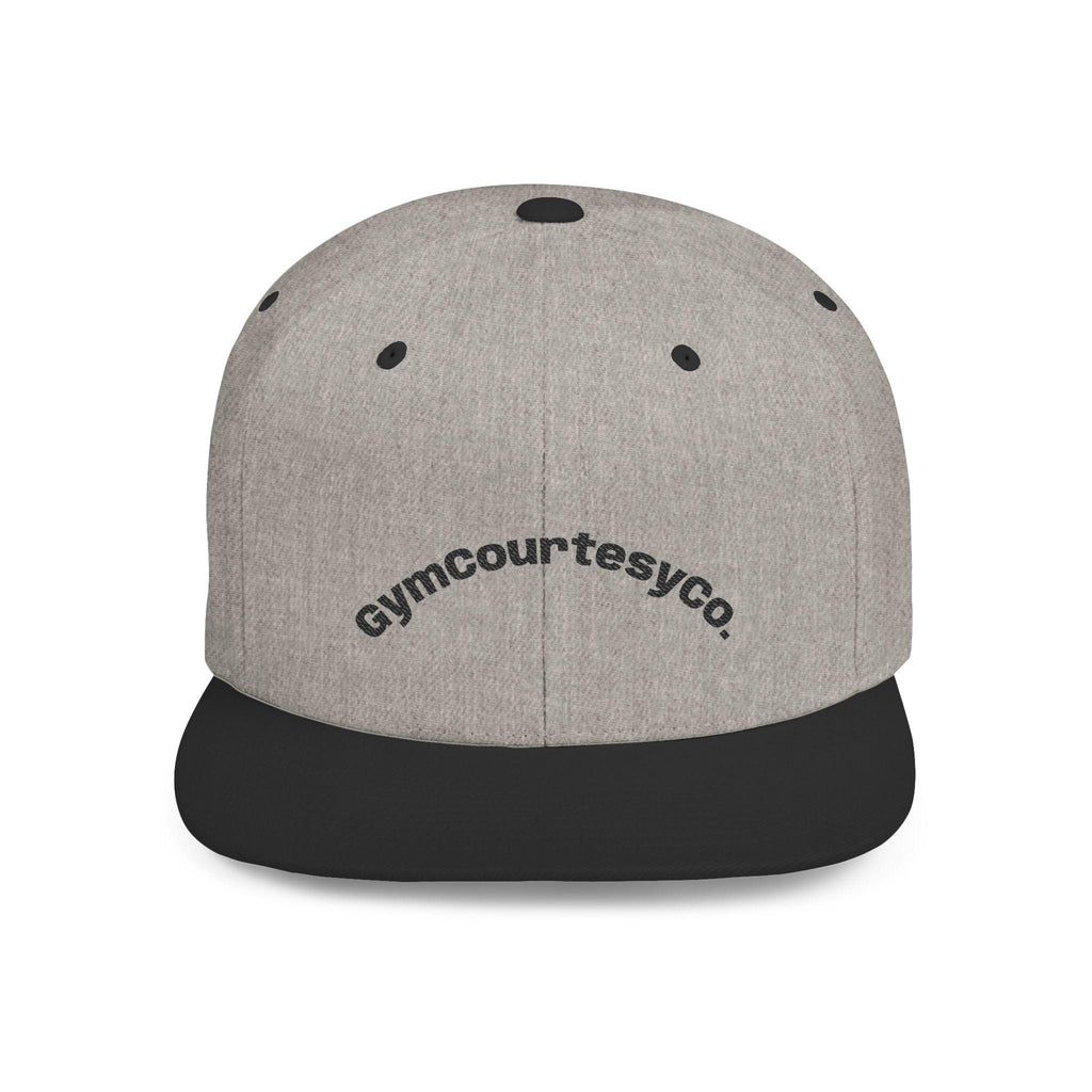 gymcourtesyco. arch logo Flat Bill Snapback | embroidered cap, streetwear
