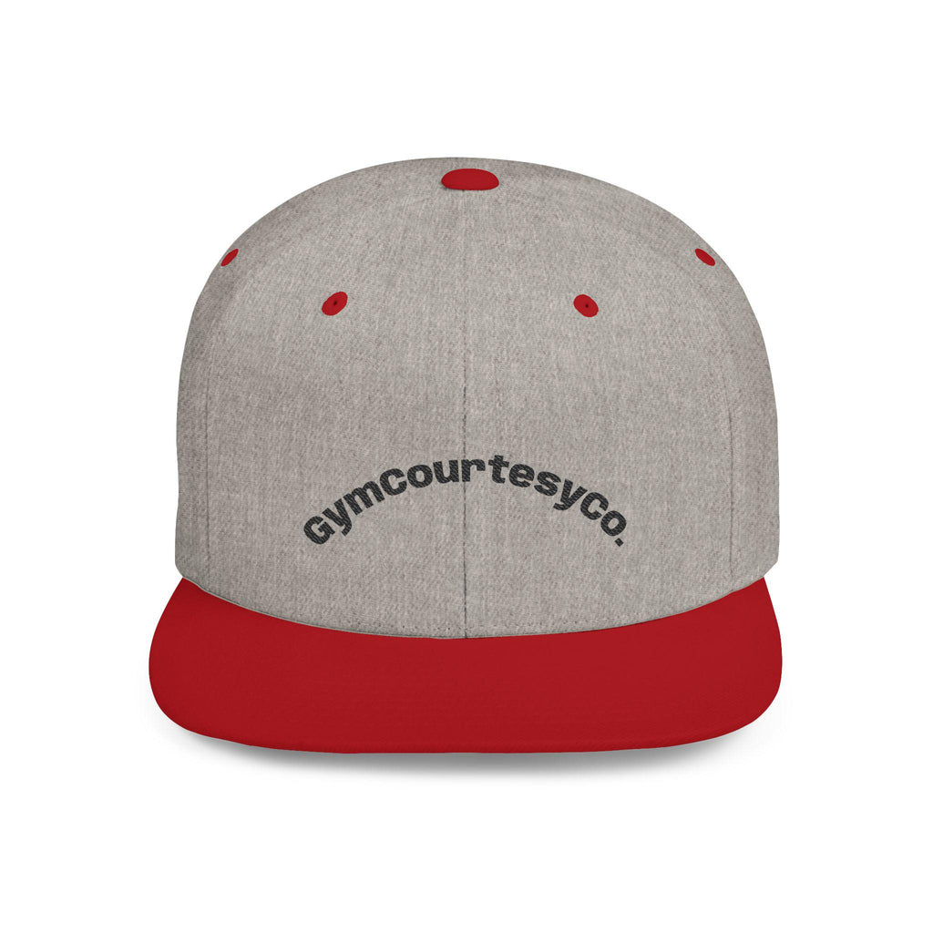 gymcourtesyco. arch logo Flat Bill Snapback | embroidered cap, streetwear