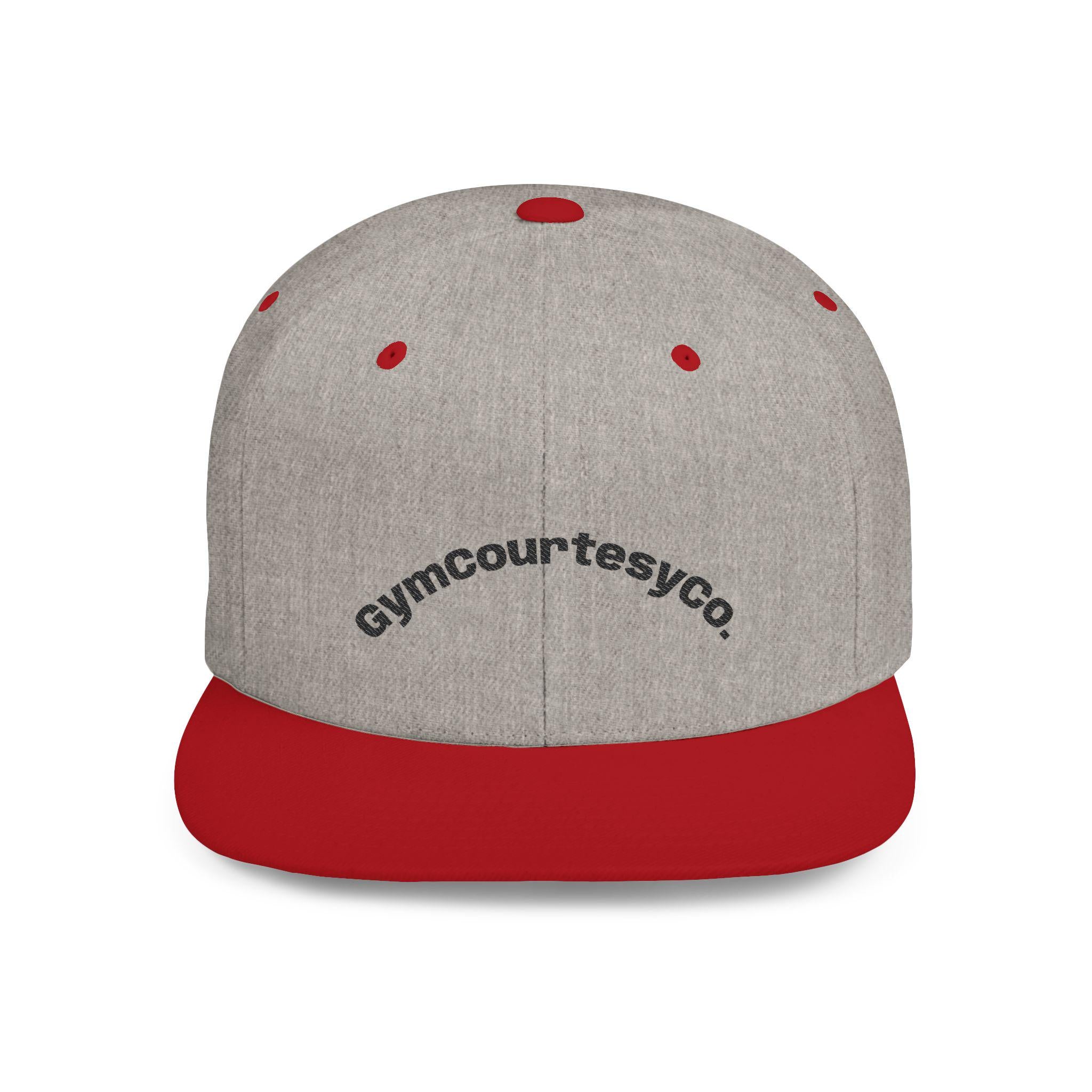 gymcourtesyco. arch logo Flat Bill Snapback | embroidered cap, streetwear