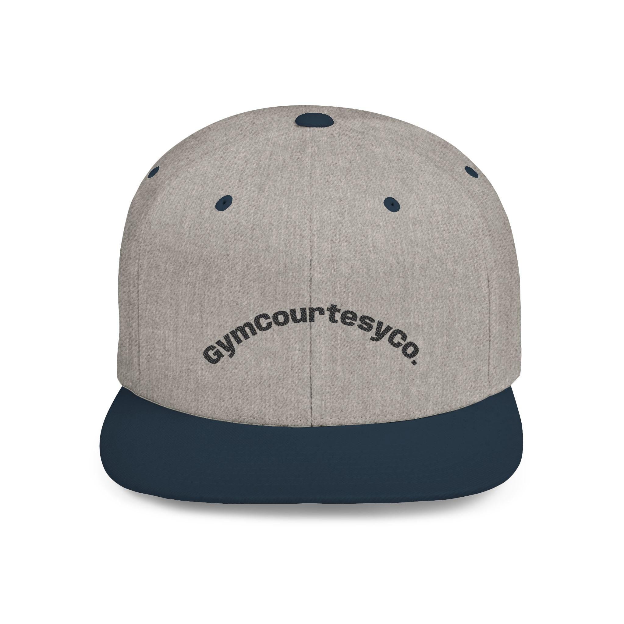 gymcourtesyco. arch logo Flat Bill Snapback | embroidered cap, streetwear