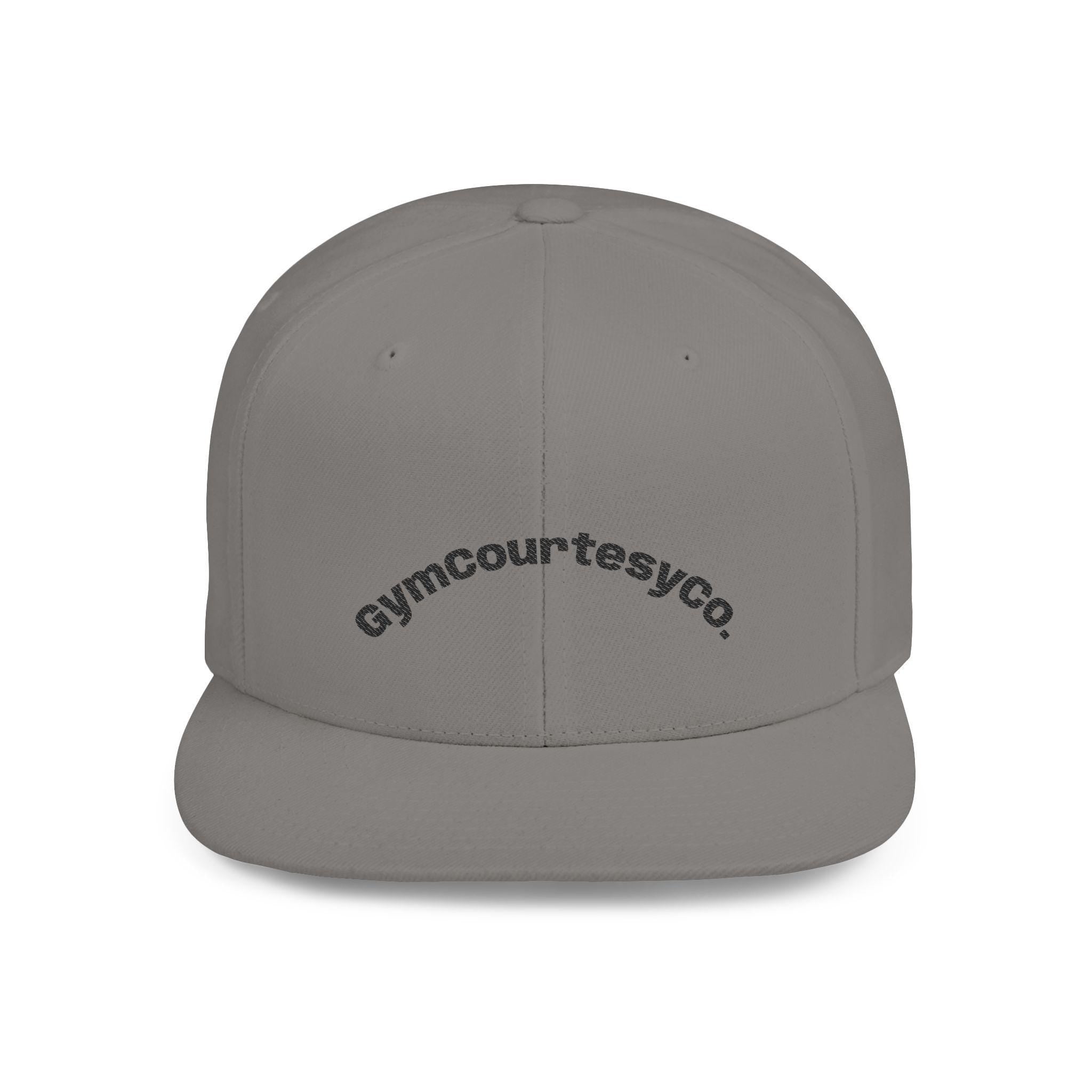 gymcourtesyco. arch logo Flat Bill Snapback | embroidered cap, streetwear
