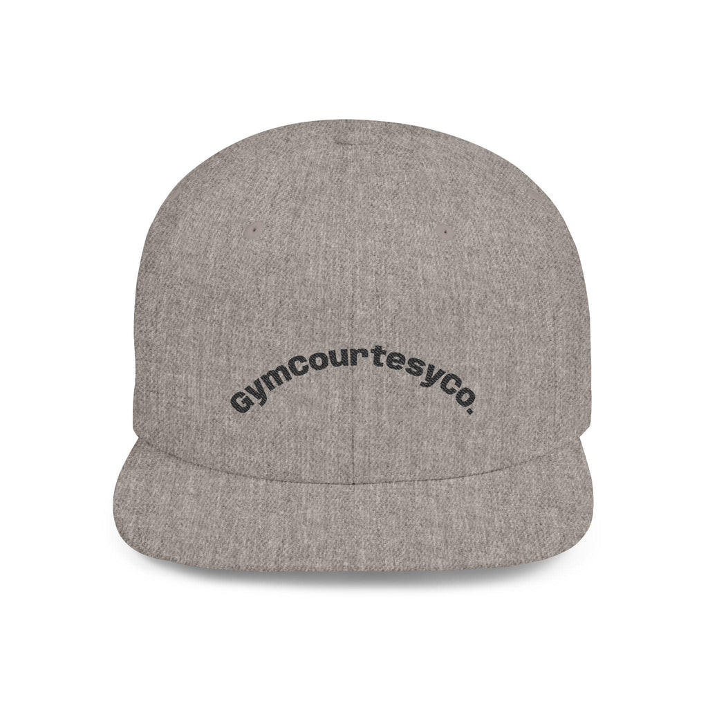 gymcourtesyco. arch logo Flat Bill Snapback | embroidered cap, streetwear