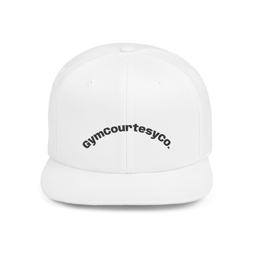 gymcourtesyco. arch logo Flat Bill Snapback | embroidered cap, streetwear