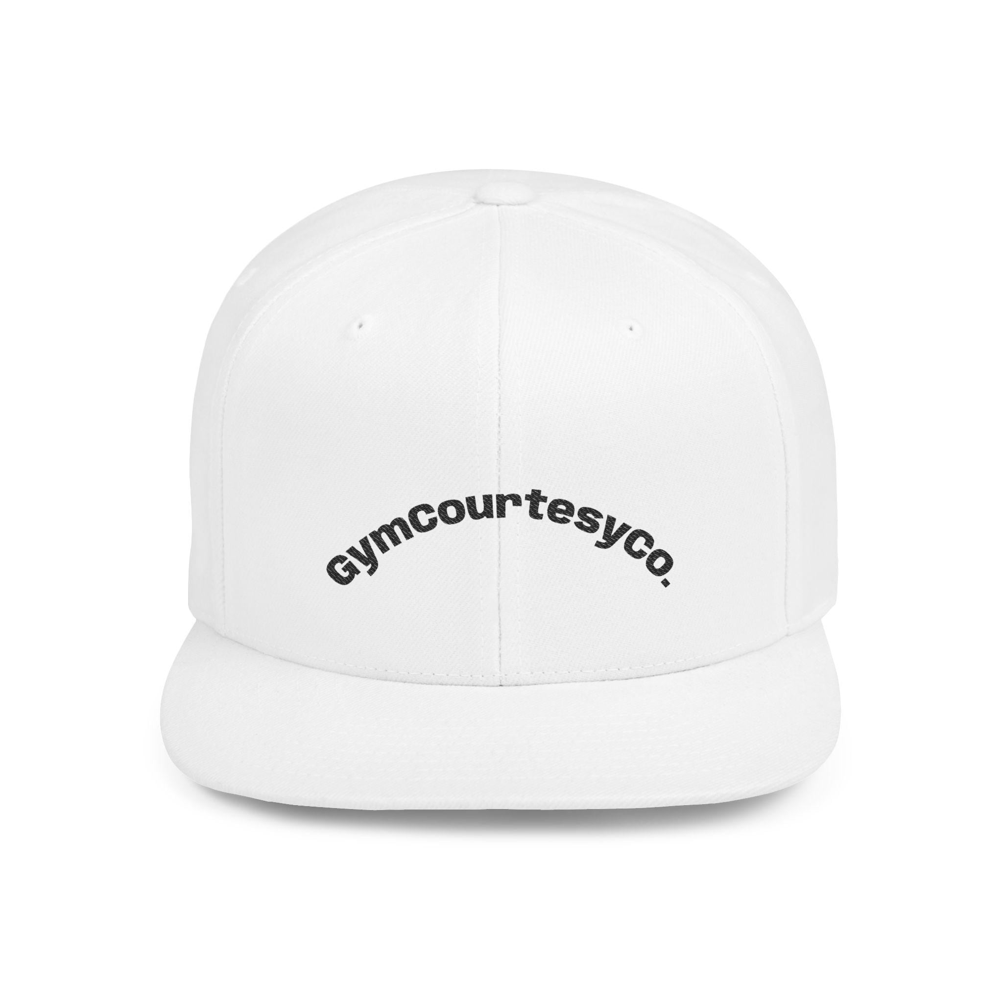 gymcourtesyco. arch logo Flat Bill Snapback | embroidered cap, streetwear