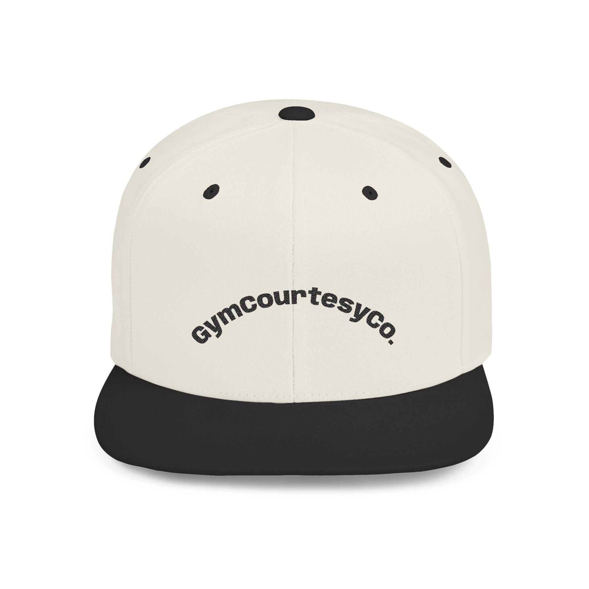 gymcourtesyco. arch logo Flat Bill Snapback | embroidered cap, streetwear