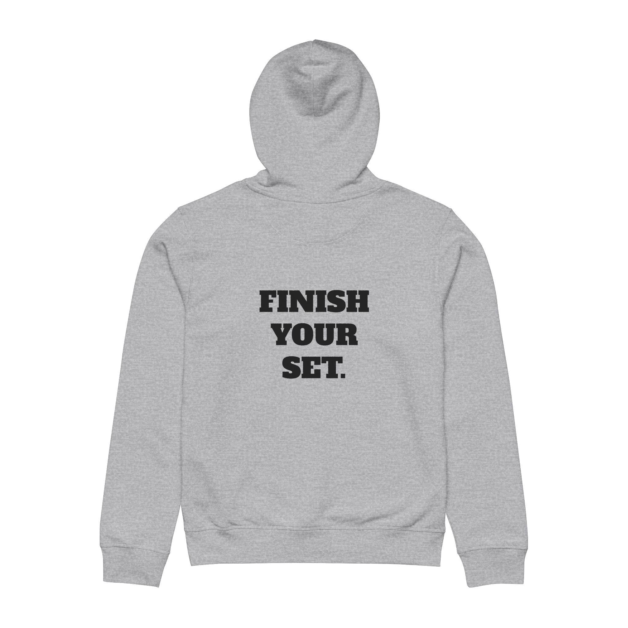 Lift, Race, Move / Finish Your Set Hoodie | Drummer Fitness Typography Sweatshirt